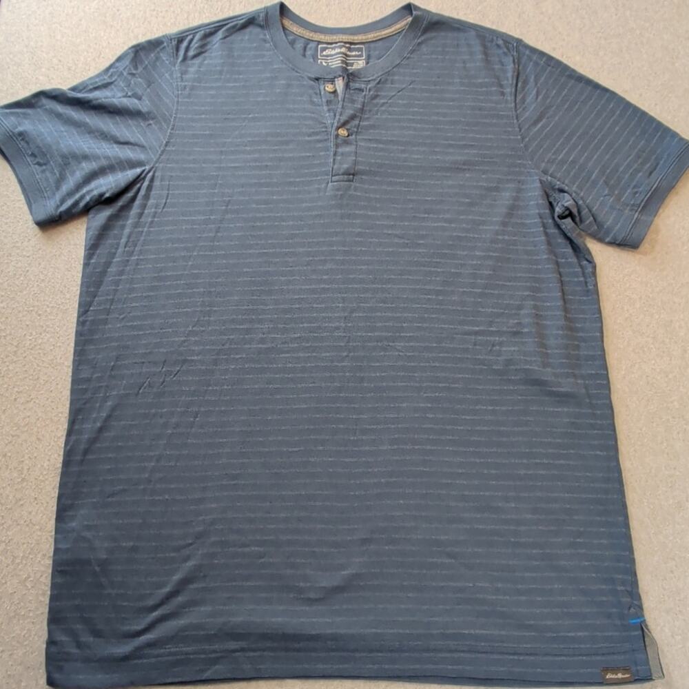 Eddie Bauer Outdoor Mens Henley T-Shirt TXL Short Sleeve Blue Gray Stripes
